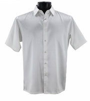 Sleek Hue Collection Tone on Tone White Geometric Short Sleeve Shirt - Full Cut