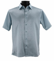 Sleek Hue Collection Tone on Tone Metallic Blue Geometric Short Sleeve Shirt - Full Cut