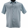 Sleek Hue Collection Tone on Tone Metallic Blue Geometric Short Sleeve Shirt - Full Cut