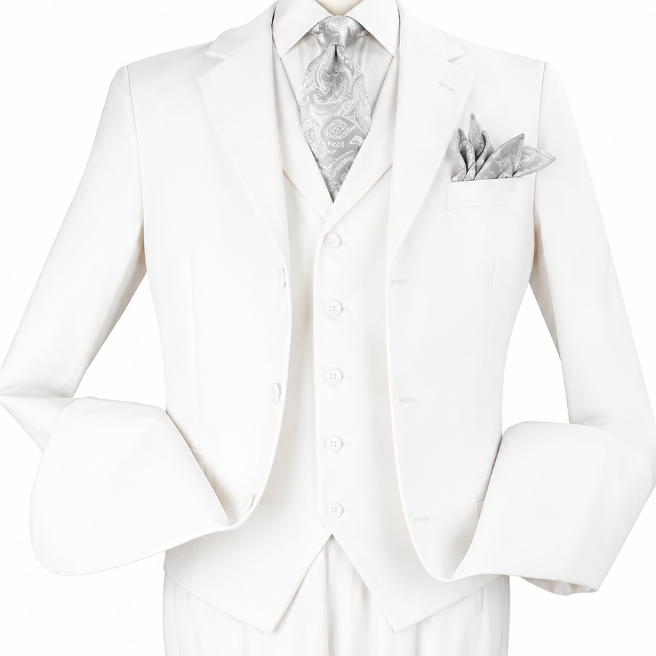 white suit fabric and vest detail close up