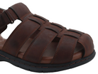 close up of brown fisherman sandal upper and heel strap