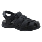 black closed toe fisherman sandals with adjustable heel strap