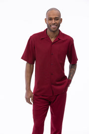 Classic Collection: Burgundy Walking Suit 2 Piece Solid Color Short Sleeve Set 696