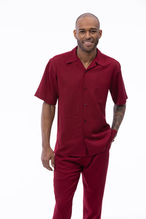 Classic Collection: Burgundy Walking Suit 2 Piece Solid Color Short Sleeve Set 696