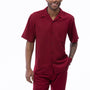 Classic Collection: Burgundy Walking Suit 2 Piece Solid Color Short Sleeve Set 696