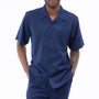 Classic Collection: Navy Walking Suit 2 Piece Solid Color Short Sleeve Set 696