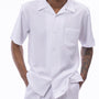 Classic Collection: White Walking Suit 2 Piece Solid Color Short Sleeve Set 696