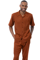 Cognac solid men's walking suit short sleeve 2-piece set with matching pants and hat
