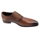 men's tan medallion toe oxford dress shoe side view