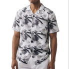 men’s black abstract splatter print short sleeve linen shirt