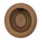 Cappuccino Montique pork pie straw hat interior view showing woven crown, structured brim, and inside label