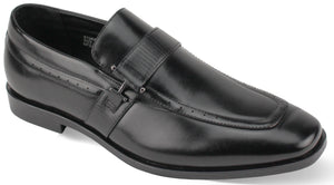 Aquila Collection: Classic Black Moc Toe Slip-On Dress Shoes - Medium and Wide