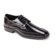 men's black bike toe lace-up dress shoe with smooth and embossed leather