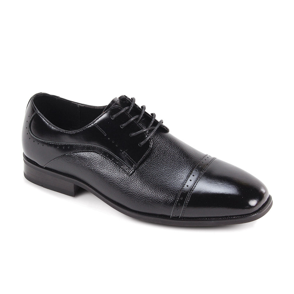black cap toe leather lace-up dress shoes