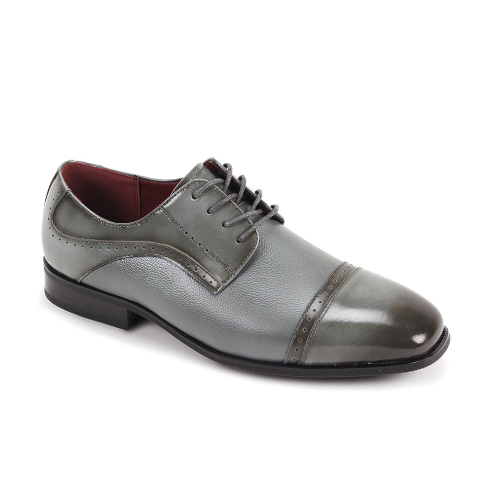 Grey cap toe leather lace-up dress shoes