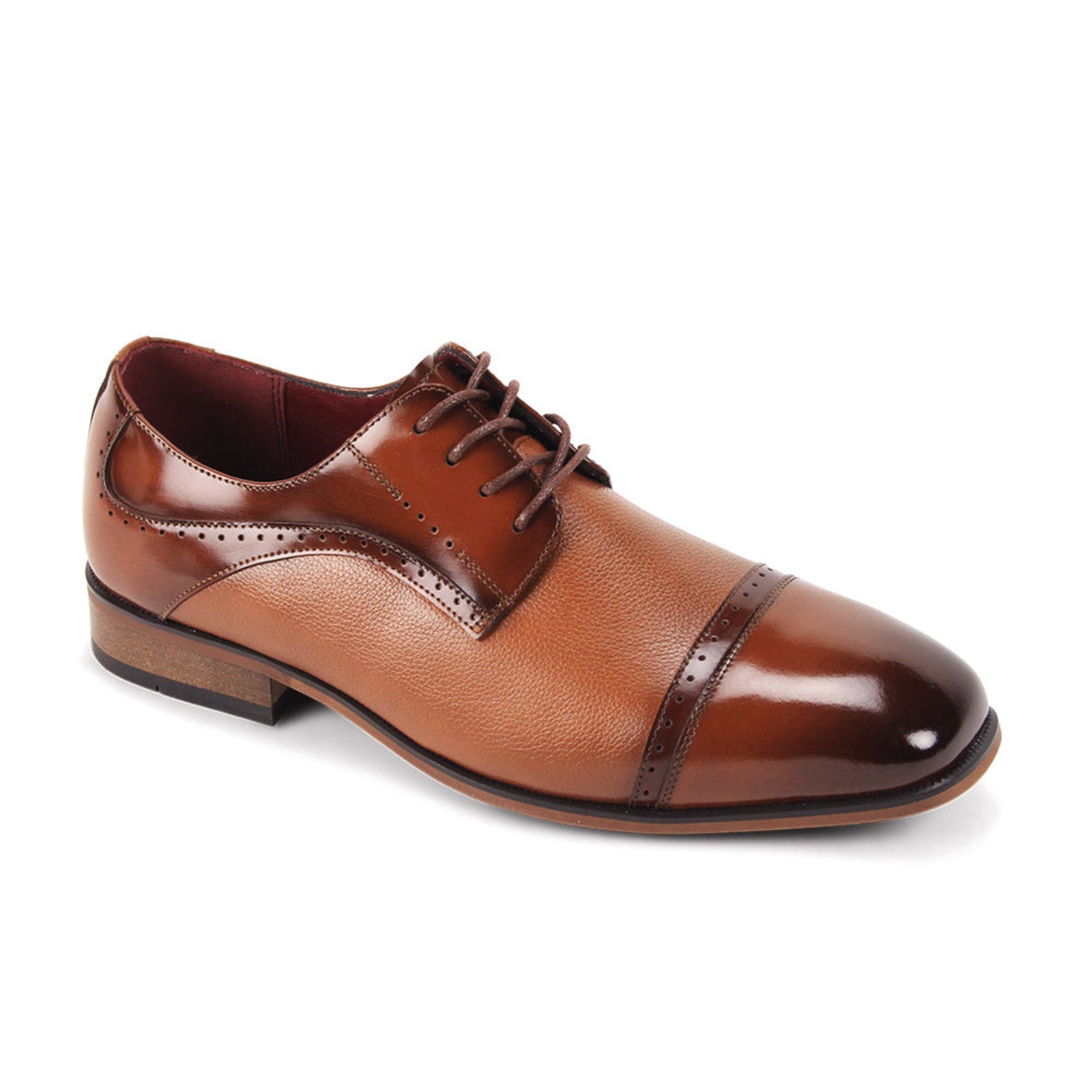 tan cap toe leather lace-up dress shoes