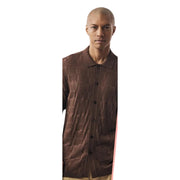 Men’s Brown Textured Knit Button-Down Short Sleeve Shirt