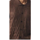 close up of brown textured knit shirt ribbed stripe pattern