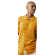 Men’s Gold Textured Knit Button-Down Short Sleeve Shirt