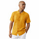 Men’s Gold Textured Knit Button-Down Short Sleeve Shirt