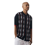 Baronial Collection: Sleek Black Argyle Knit Front Short Sleeve Button-Down Shirt