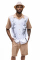 VogueValley Collection: Montique Tan Tropical Print Short Sleeve Walking Suit 2 Piece SHORTS SET