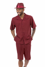 Montique Burgundy Tone On Tone Walking Suit 2 Piece SHORTS SET 72213