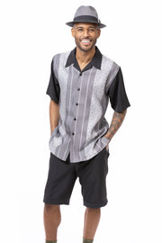 Floral Stripe Black Walking Suit 2 Piece SHORTS SET 72227