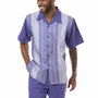 Floral Stripe Purple Walking Suit 2 Piece SHORTS SET 72227