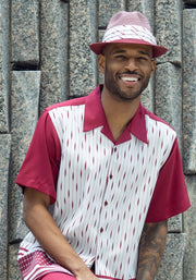 Montique Burgundy Vertical Pattern With Design Walking Suit 2 Piece SHORTS SET 72303