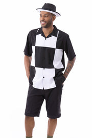 Montique Black Color Block Walking Suit 2 Piece SHORTS SET 72314
