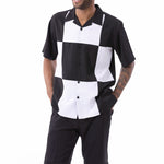 Montique Black Color Block Walking Suit 2 Piece SHORTS SET 72314