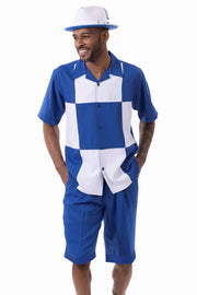 Montique Cobalt Color Block Walking Suit 2 Piece SHORTS SET 72314
