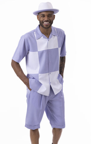 Montique Lavender Color Block Walking Suit 2 Piece SHORTS SET 72314