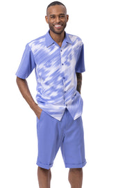 Vibique Collection: Montique's Men's Print Design Shorts Set Walking Suit In Blue