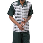 Montique Checker Plaid 2-Piece Walking Suit Shorts Set in Emerald