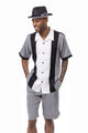 Houndour Collection: Men's Houndstooth with Color Block Walking Suit Shorts Set in Black
