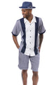 Houndour Collection: Men's Houndstooth with Color Block Walking Suit Shorts Set in Navy