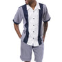 Chrome Collection: Men's Houndstooth with Color Block Walking Suit Shorts Set in Navy