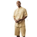 Breezy Collection: Men's Khaki Linen 2-Piece Short Pants Set
