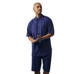 Breezy Collection: Men's Navy Linen 2-Piece Short Pants Set