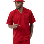 Montique Men's 2 Piece SHORTS SET Walking Suit Solid in Red 7696
