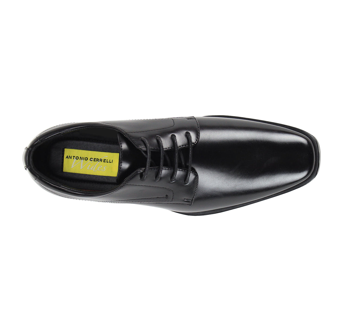 Four-eyelet lacing and smooth synthetic upper on men’s dress shoe
