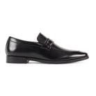 Side profile of men’s black moc-toe bit dress loafer, style 8001