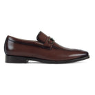 Side profile of men’s brown moc-toe bit dress loafer