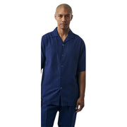Voyager Collection: Navy Fancy Linen Jacquard Front 2-Piece Short Sleeve Set