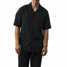 man wearing black fancy linen jacquard front 2-piece short sleeve set by Stacy Adams