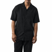 Men's Black Fancy Linen Jacquard Front 2-Piece Short Sleeve Set by Stacy Adams