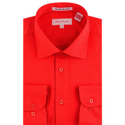 Red Solid Long Sleeve Button Up Shirt with Front Flap Pockets