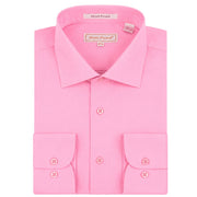 Pink Solid Long Sleeve Button Up Shirt with Front Flap Pockets